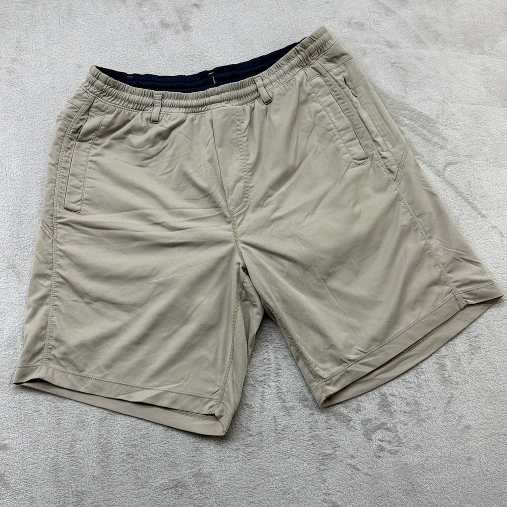 Birddogs Gym Shorts Mens XL Khaki Tan Built-in Liner Zipper Pockets Stretch